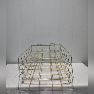 Gold Metal Desk Organizer Tray Set of 3 | Stackable Letter Paper Document Holder